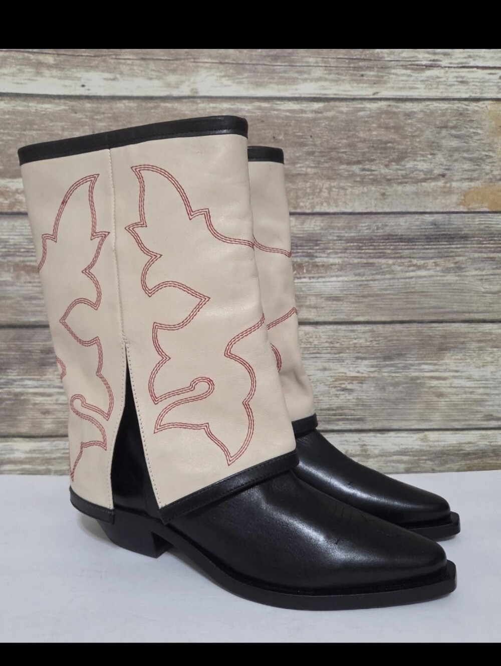 Schutz Revolve Clay West Boots Black Off White Fire Flame Cowboy Western Size 8